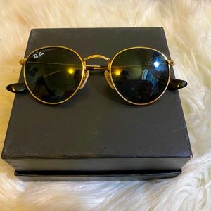Kids Gold Round Framed Ray Ban Sunglasses